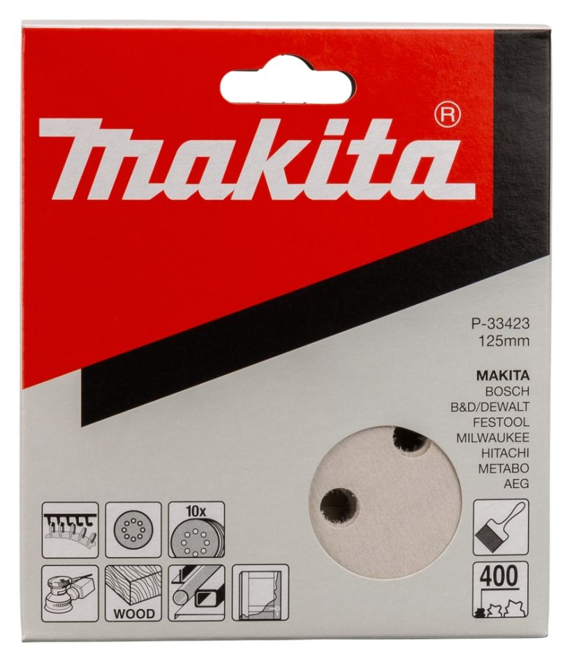Accessori Makita P-33423 Dischi abrasivi 125 mm grana 400 bianchi 10 pezzi.