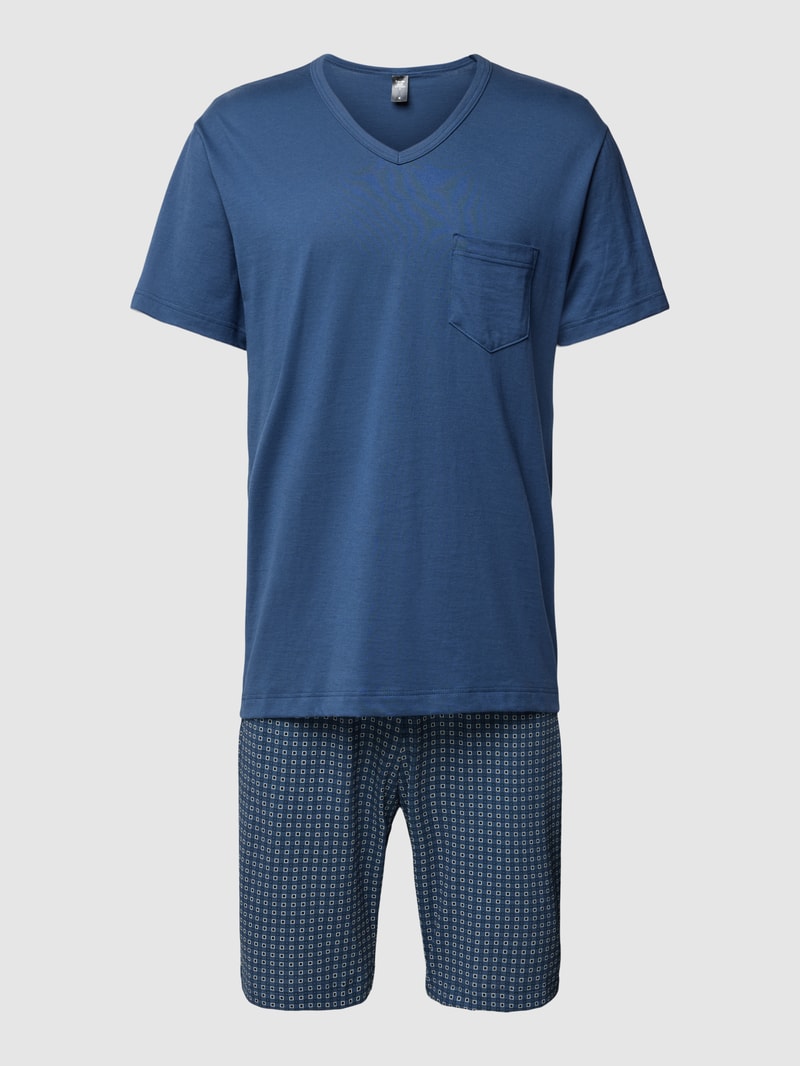 Pyjama mit Brusttasche Modell 'Relax' in marineblau