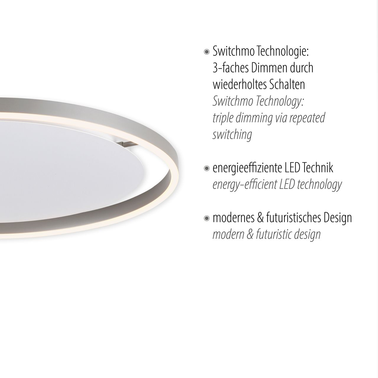 JUST LIGHT LeuchtenDirekt LED Deckenleuchte RITUS, rund, 3-Stufen Dimmer, 3000Kelvin, Innenleuchte, IP20