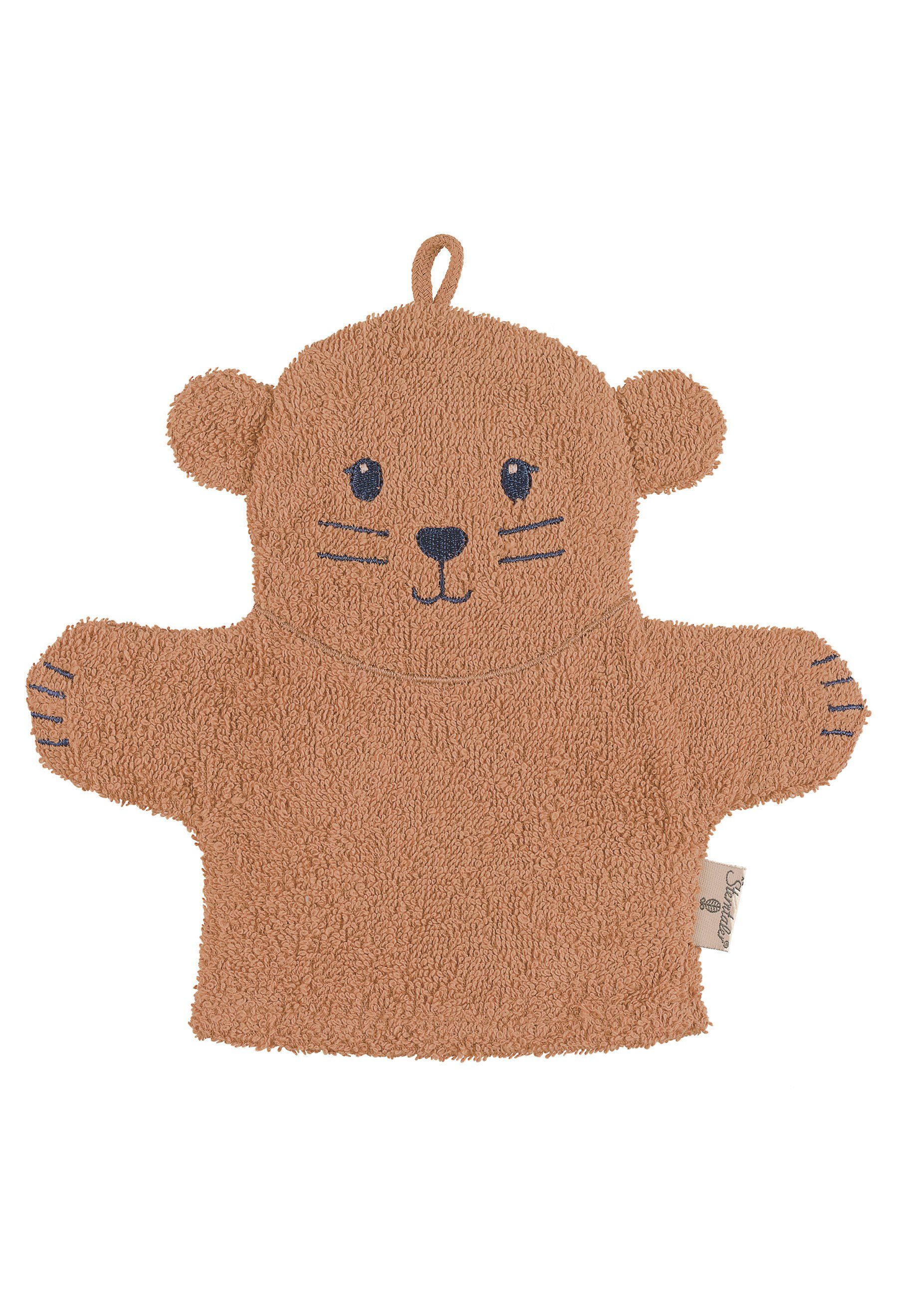 Sterntaler® Waschhandschuh GOTS Spiel-Waschhandschuh Otti (Stay true to nature, 1-tlg), Waschhandschuh - Nachhaltiger Spiel-Waschhandschuh Otter Otti aus Frottee - 2 in 1 Baby Waschlappen Otter in Braun, 21x23 cm - Seiftuch gemustert