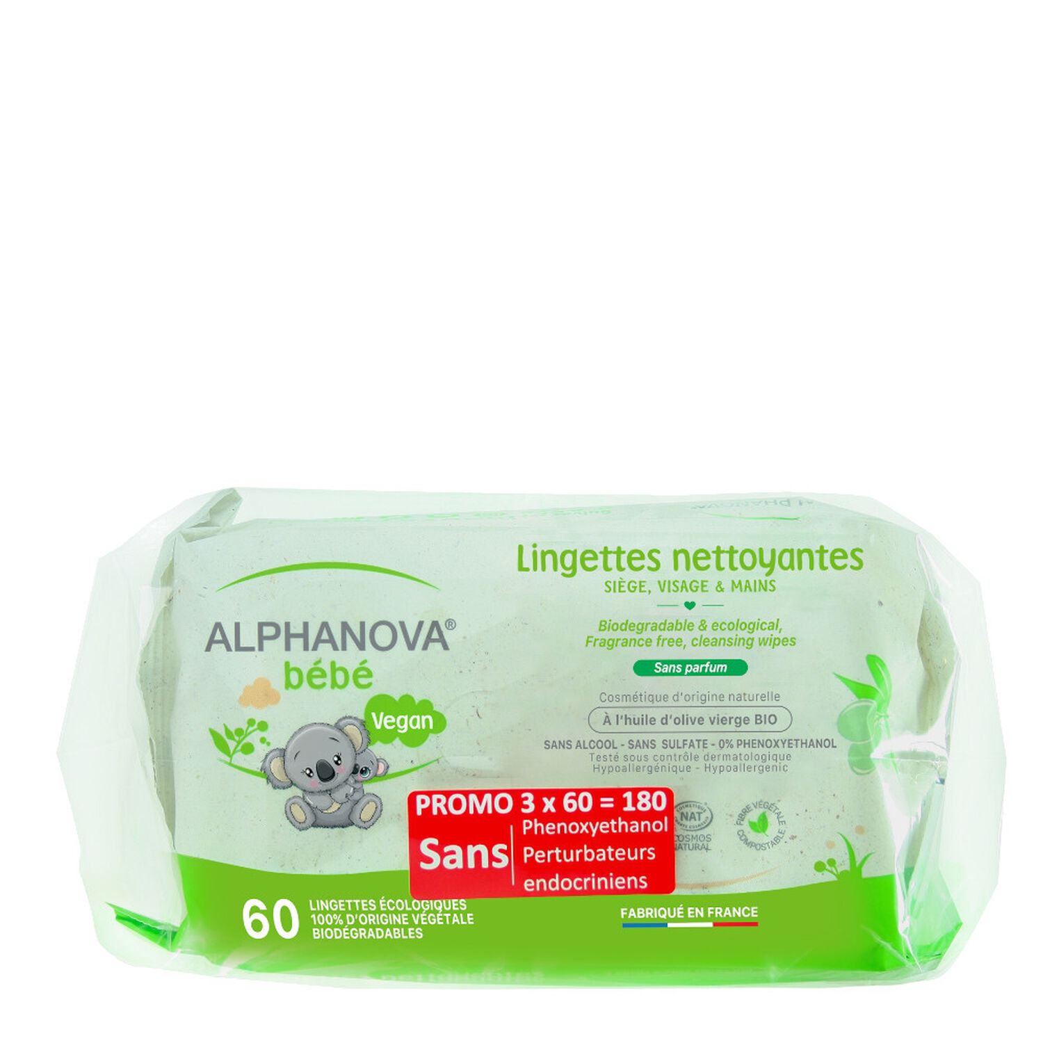 Alphanova Lingettes Huile d'Olive Lot de 3 Packs
