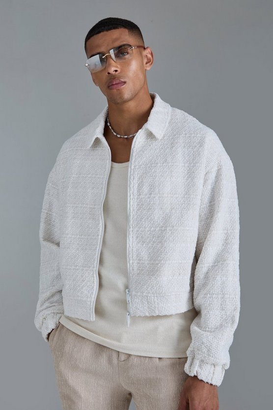 Kastige Oversize Bouclee-Jacke mit Reißverschluss