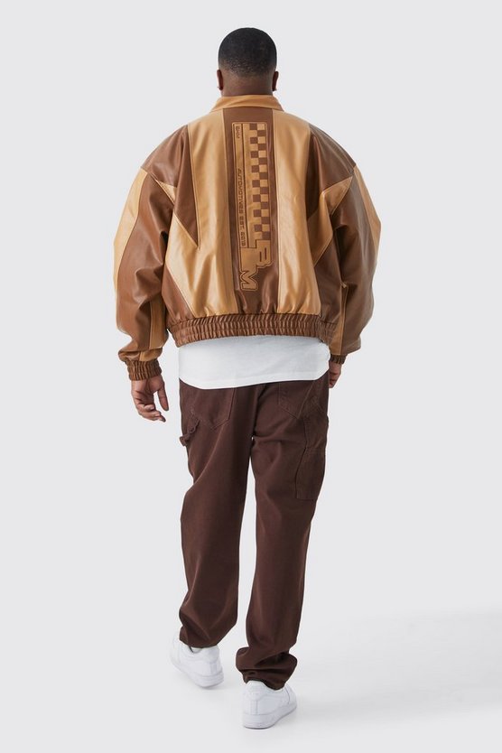 Plus kastige PU Moto-Jacke mit Applikation