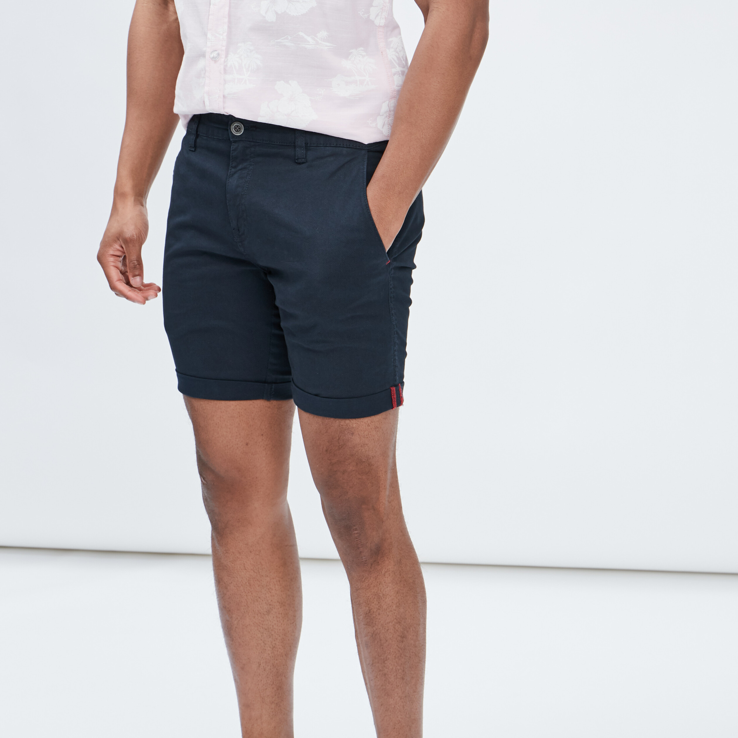 Bermuda droit coton ourlets retroussés bleu marine homme | La Halle