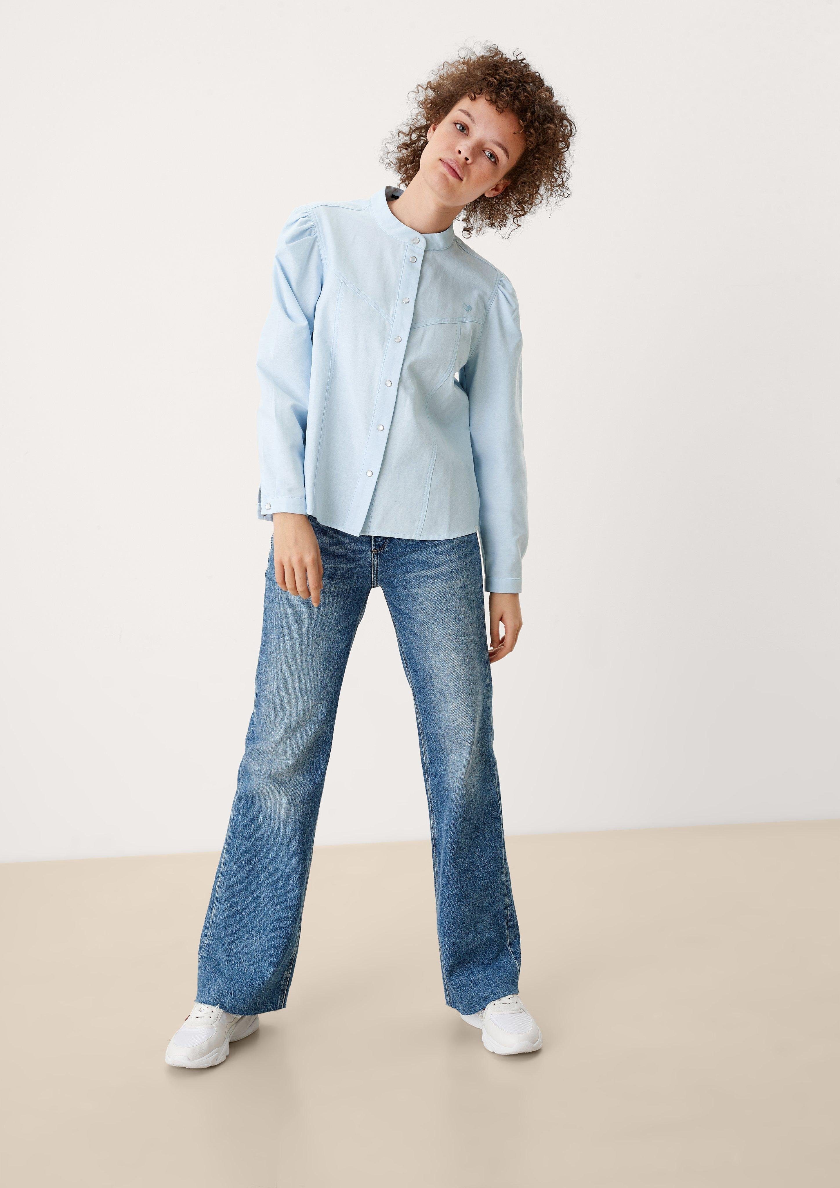 QS Langarmbluse Bluse im Vintage-Look Stickerei, Teilungsnähte
