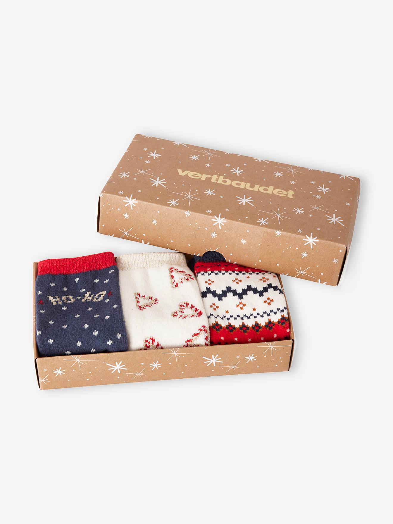 Vertbaudet Mädchen Weihnachts-Geschenkset: 3er-Pack Socken Oeko-Tex - rot