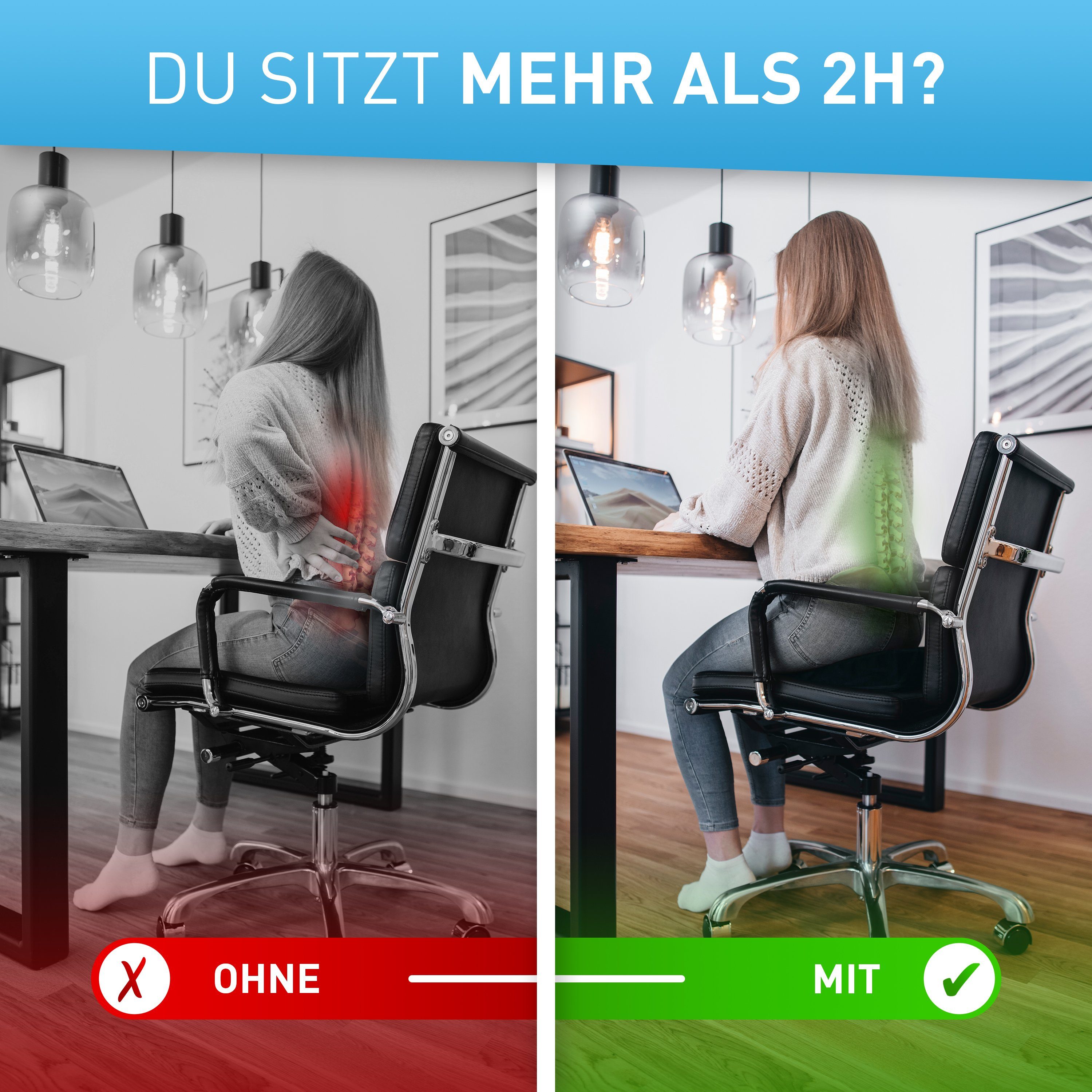 FLIPLINE® Keilkissen Stuhl mit atmungsaktivem Anti-Rutsch Samtbezug [optimaler Härtegrad], Keilkissen für Auto & Bürostuhl Home Office - Waschbar bei 30° Grad