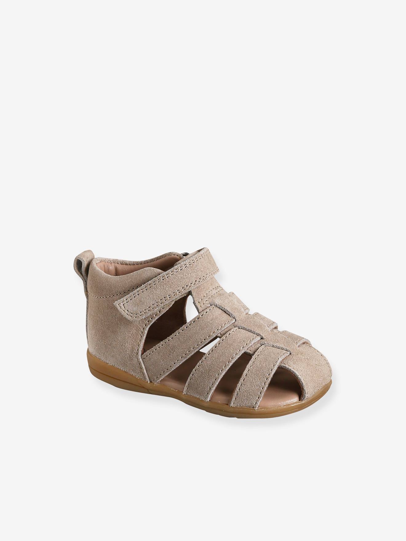 Sandales scratchées cuir bébé premiers pas cognac