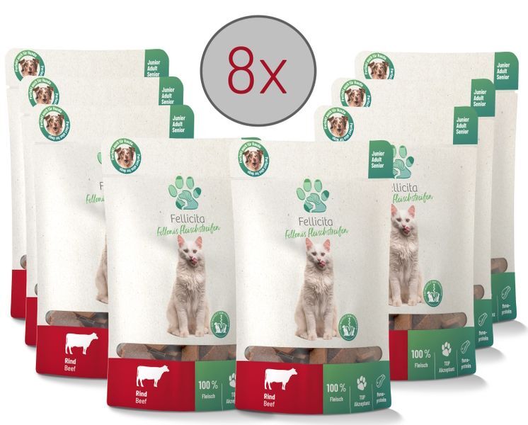 Fellicita Snacks Fellicita Rind Fleischstreifen 8x 50g Fellonis Katzensnacks