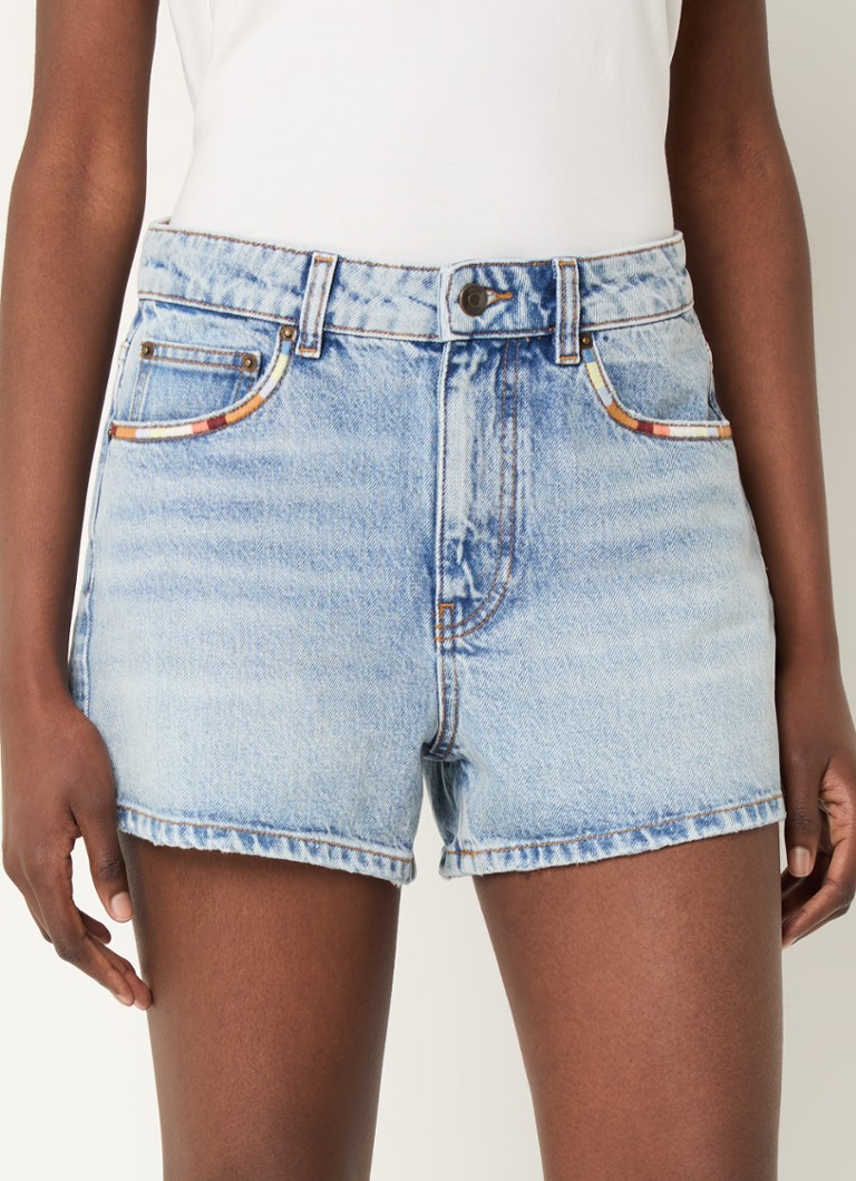 Pantaloni scurți din denim Fegor de la ba&sh, cu talie înaltă, croială lejeră și broderie.