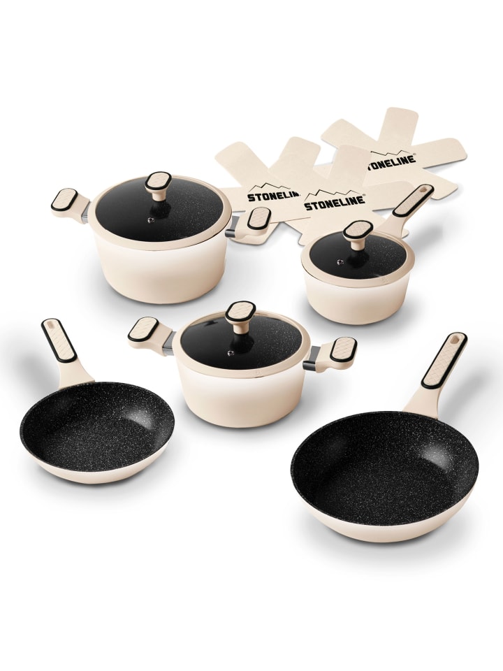 Stoneline Kochgeschirr-Set 11-teilig 18/20/24 | mit Deckeln in Creme günstig kaufen onesize
