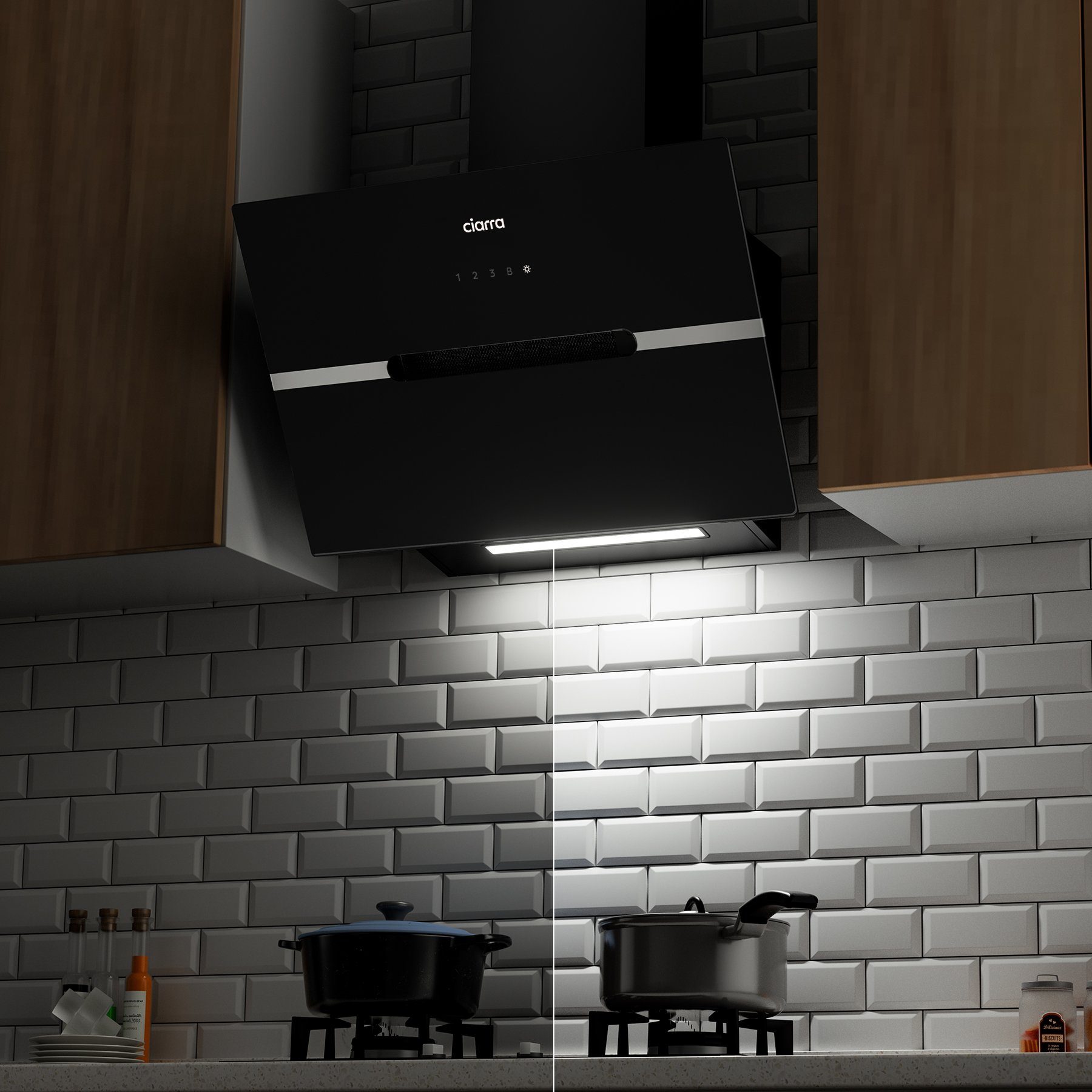 CIARRA Kopffreihaube VM6736FB, A+++ 650m³/h Dunstabzugshaube 60cm WIFI + APP & Touch Control Booster