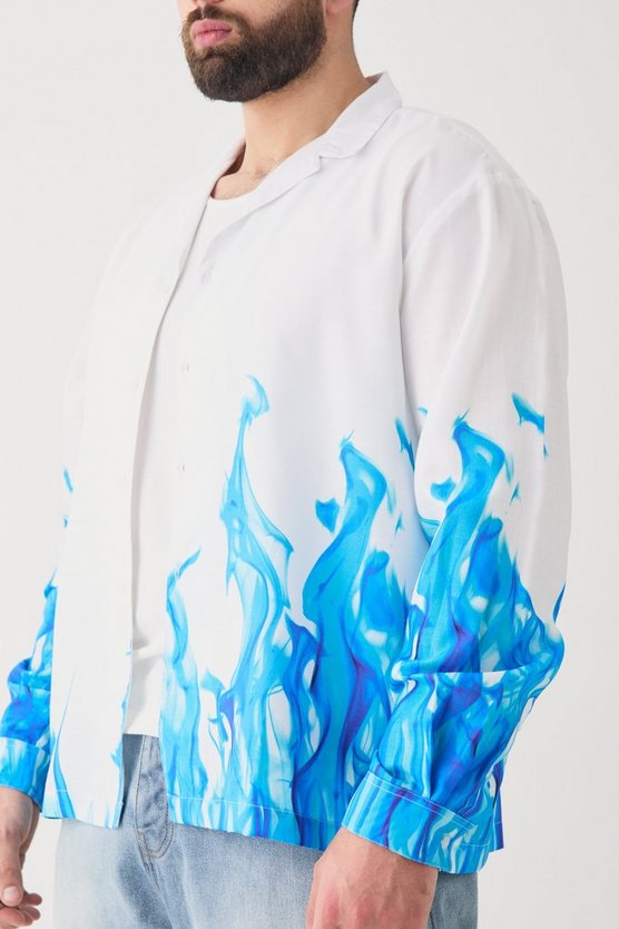 Plus langärmliges Hemd mit Flammen-Print
