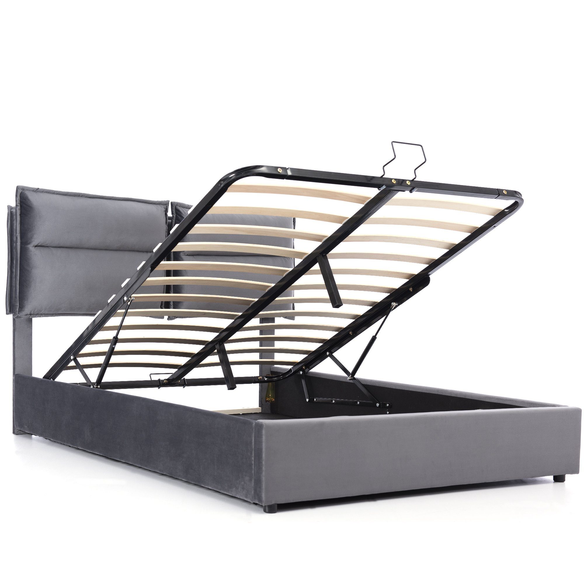 PHOEBE CAT Boxspringbett (Polsterbett Doppelbett mit Lattenrost, Bettkasten und verstellbarem Kopfteil), Hydraulisches Bett Funktionsbett 140x200 cm Samt