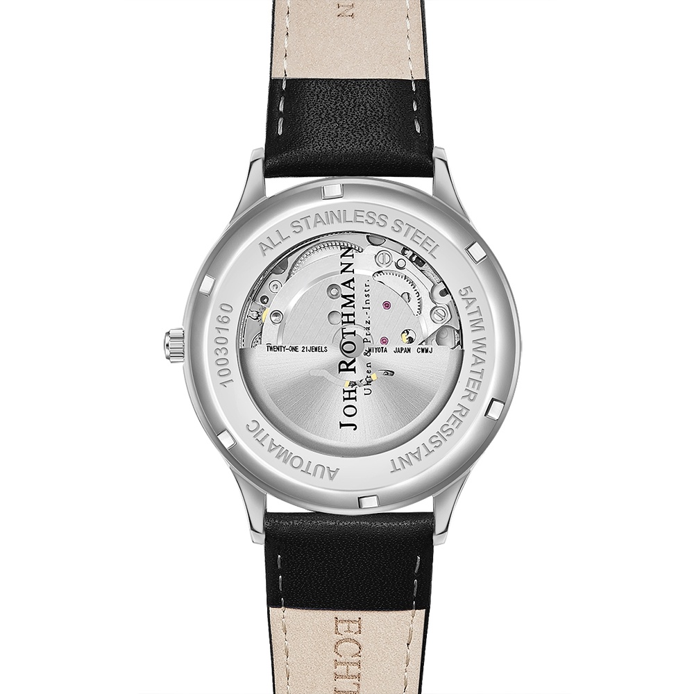 Joh. Rothmann Montre automatique Leopold en Argent Cuir véritable en Noir Montre