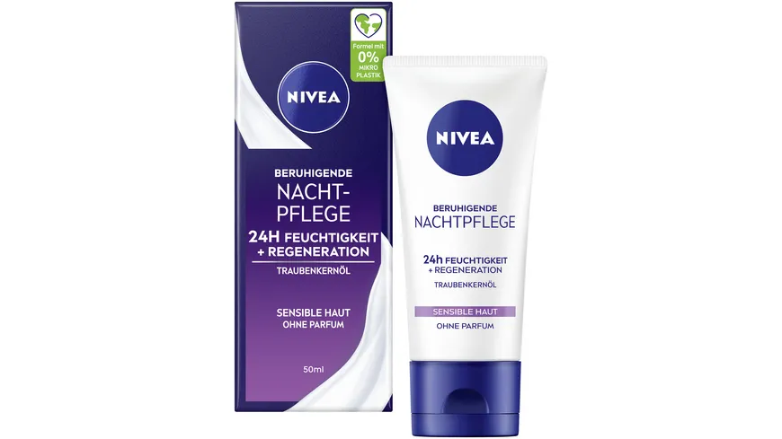NIVEA Beruhigende Nachtpflege 24h Feuchtigkeit + Regeneration Sensible Haut Tube 50 ml