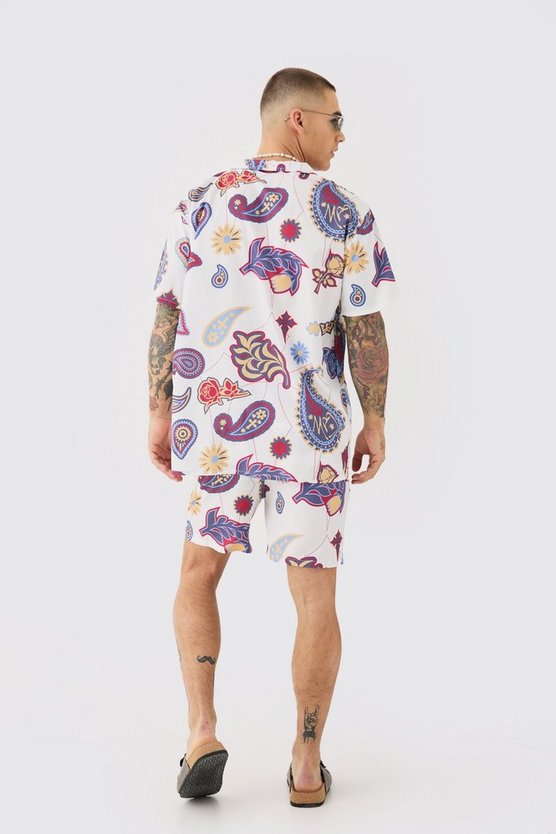 Oversize Ripstop Paisley-Hemd & Badehose