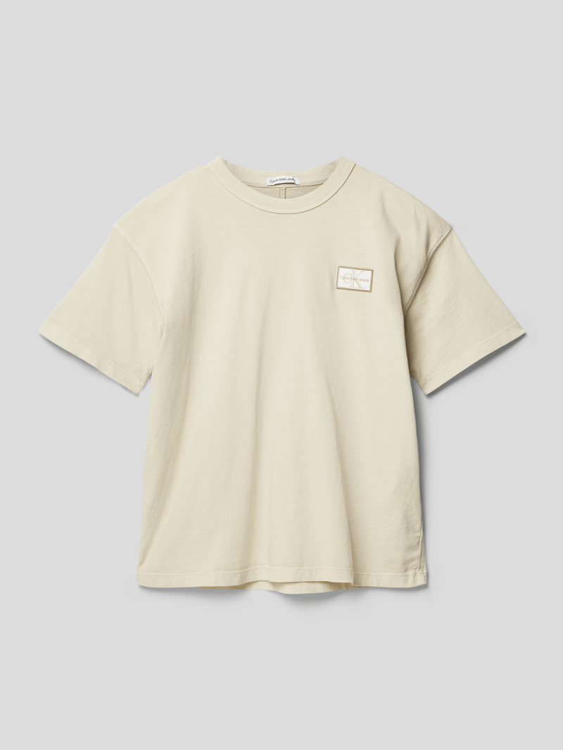 T-Shirt mit Label-Patch Modell 'BADGE MINERAL' in beige