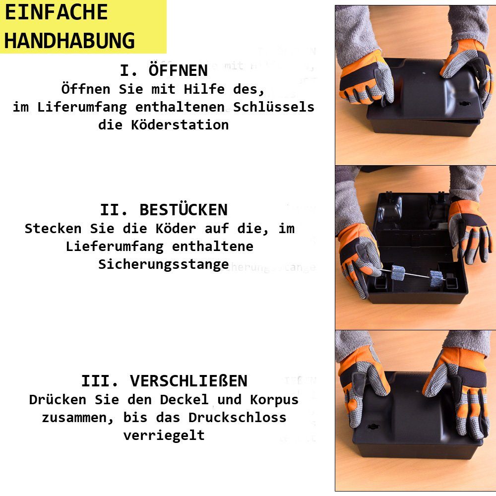 Petigi Köderbox 2x Rattenfalle Köderbox Mäusefalle Köderstation Schlagfalle Schwarz