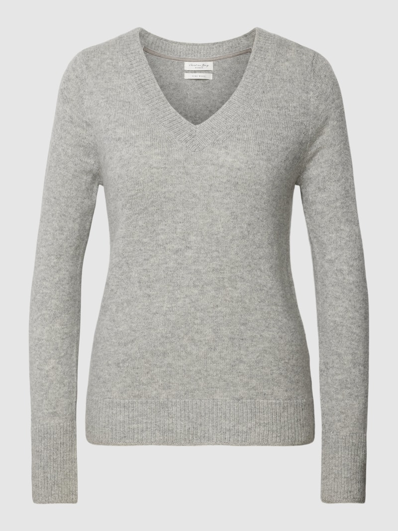 Strickpullover aus Wolle mit V-Ausschnitt in mittelgrau meliert
