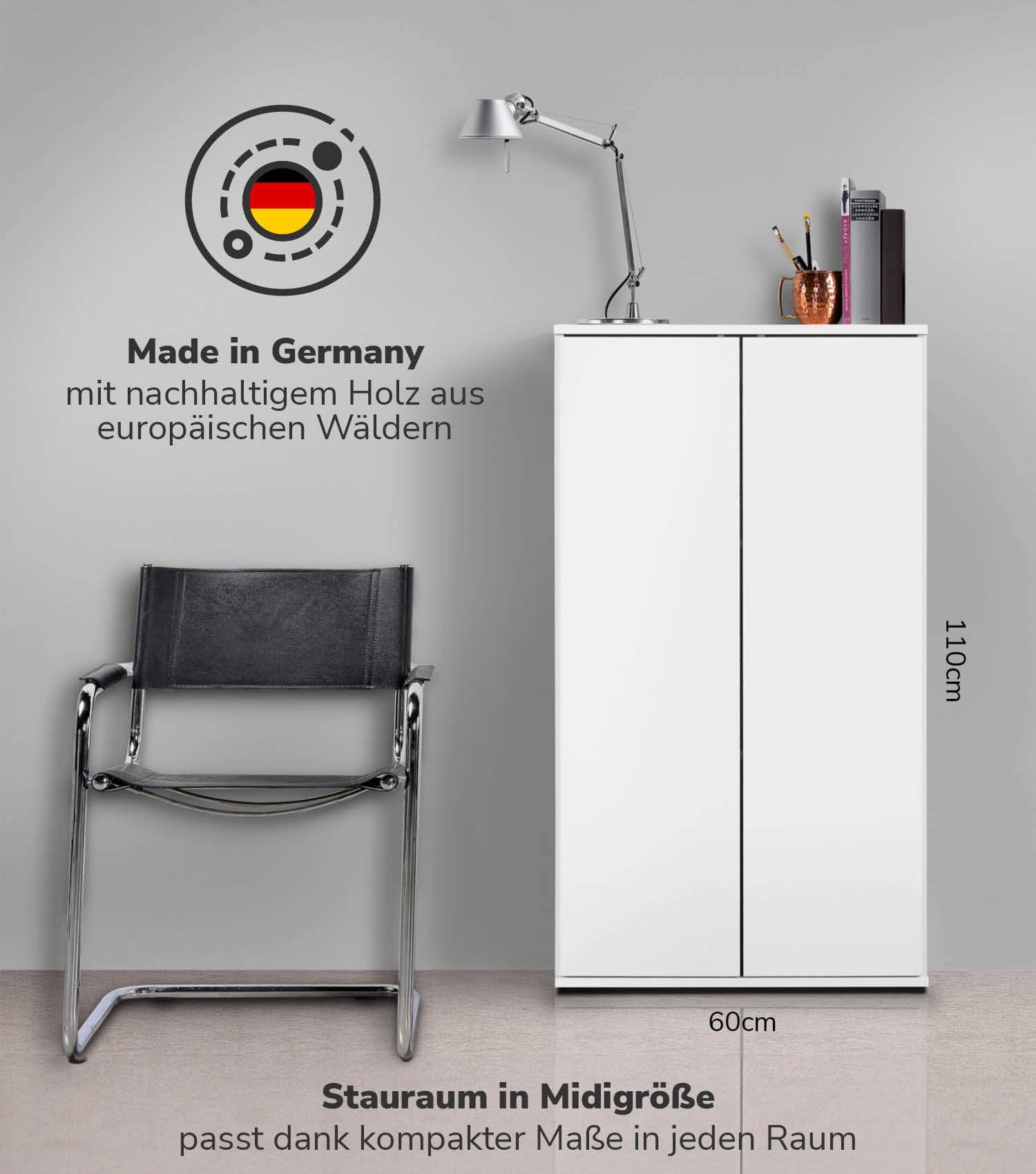 mokebo Mehrzweckschrank Der Schlanke (mit 2 Einlegeböden) Aktenschrank, Schuhschrank oder Aufbewahrungsschrank in Weiß