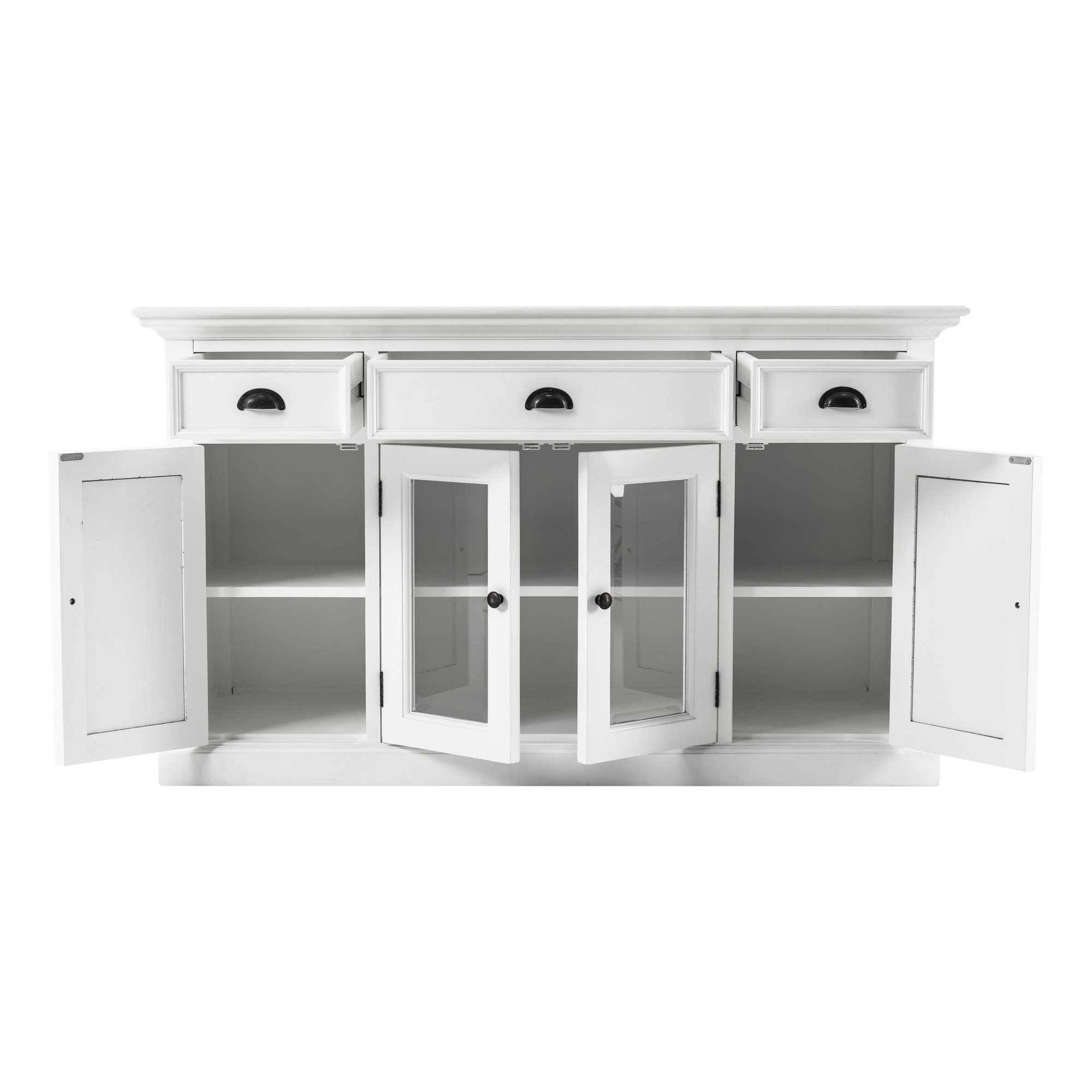 Novasolo Buffet Halifax Buffetschrank mit 4 Türen, 3 Schubladen und Glaseinsatz