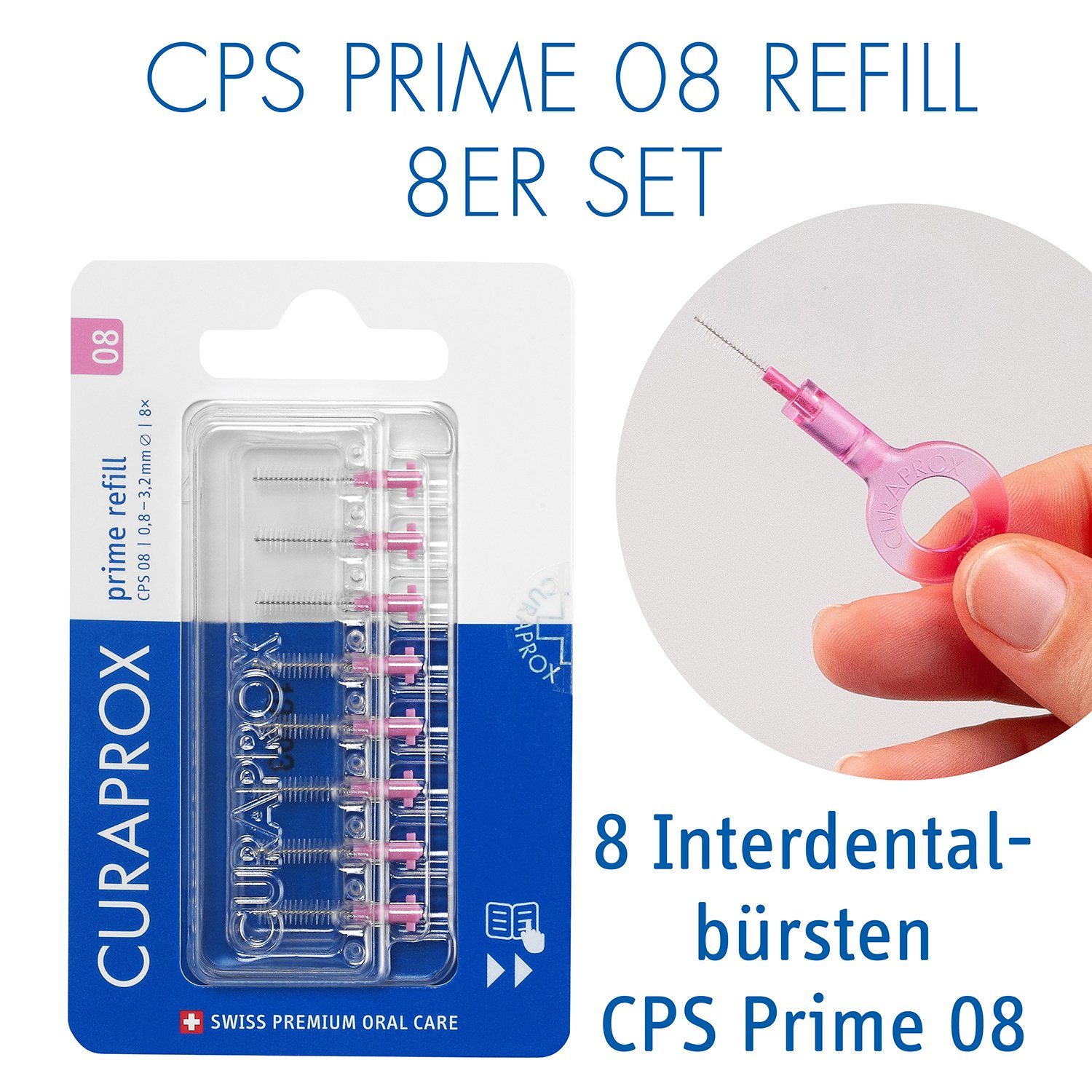 CURAPROX Interdentalbürsten Interdentalbürste CPS 08 prime, Refill, 8 Stück, pink, 3.2 mm Wirksamkeit, Nachfüllpackung, ohne Halter