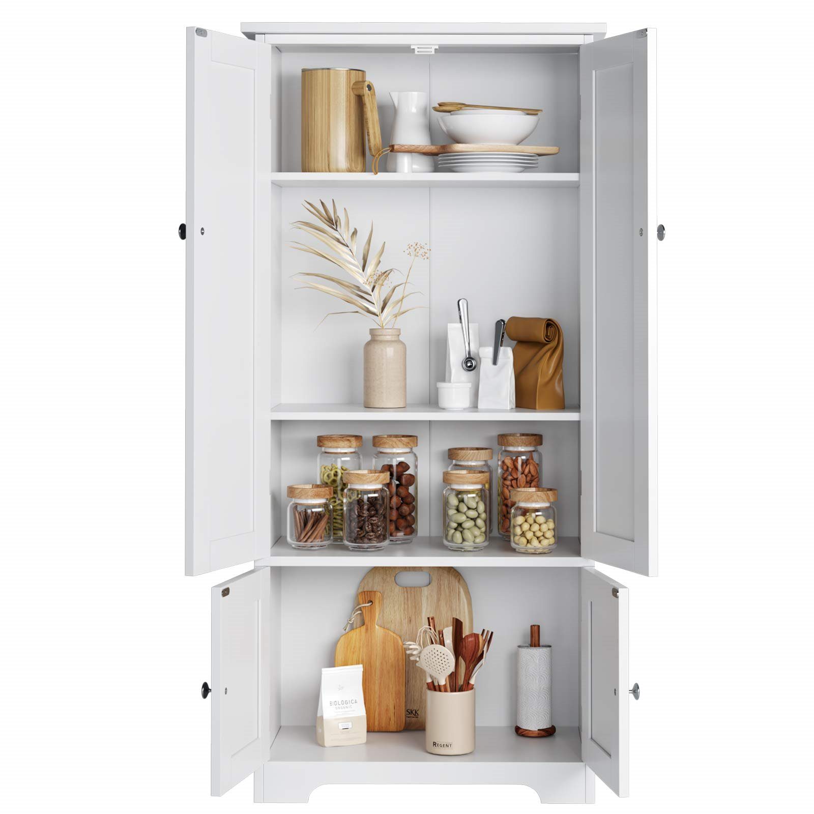 Homfa Mehrzweckschrank Küchenschrank, Bücherschrank, Wohnzimmerschrank, mit 4 Türen, 59x32x123cm