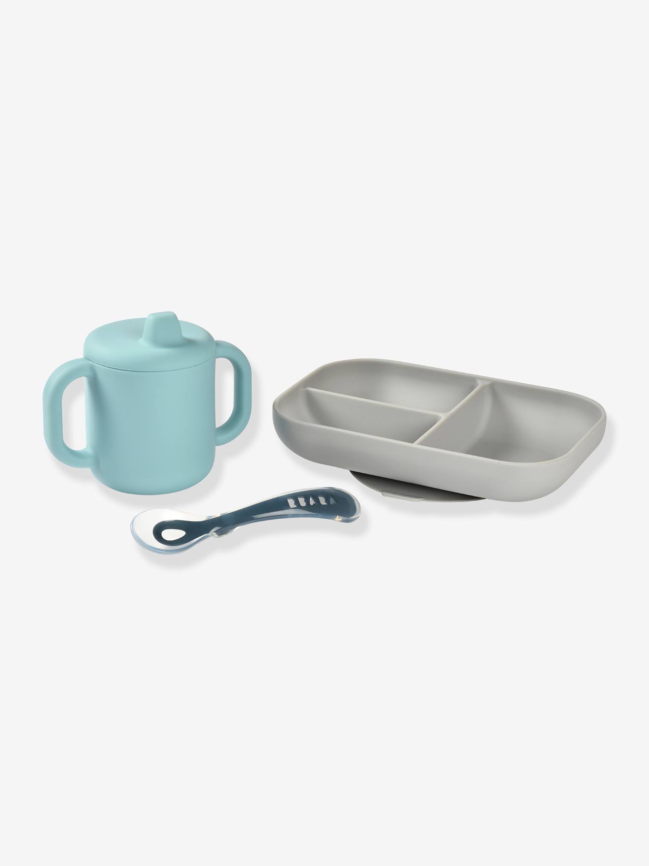 Coffret d’apprentissage 3 pièces BEABA en silicone rose