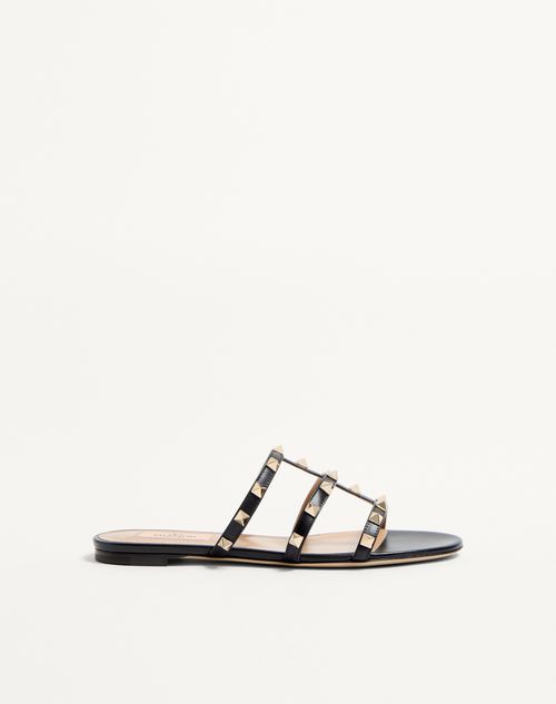 Sandália Rockstud Low Slide em couro de bezerro