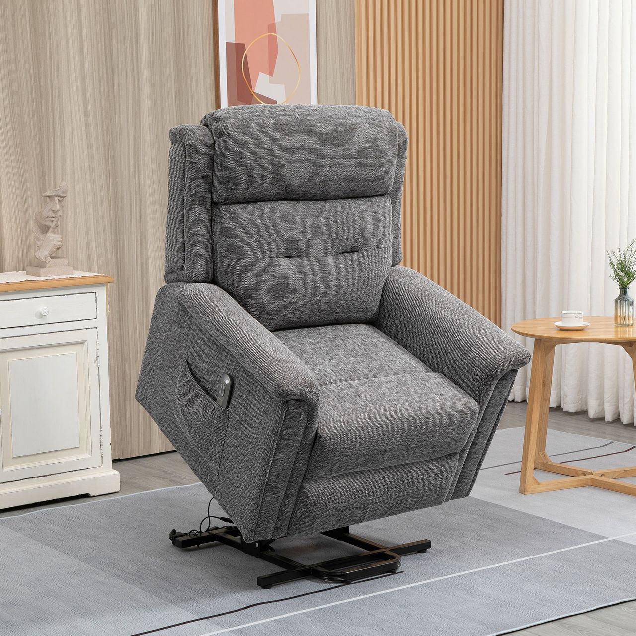 HOMCOM Elektrischer Aufstehsessel mit 2 Motoren Fernsehsessel Relaxsessel mit Liegefunktion Sessel mit Aufstehhilfe Seniorensessel mit Fernsteuerung mit Leinen-Optik Grau 89 x 96 x 108 cm