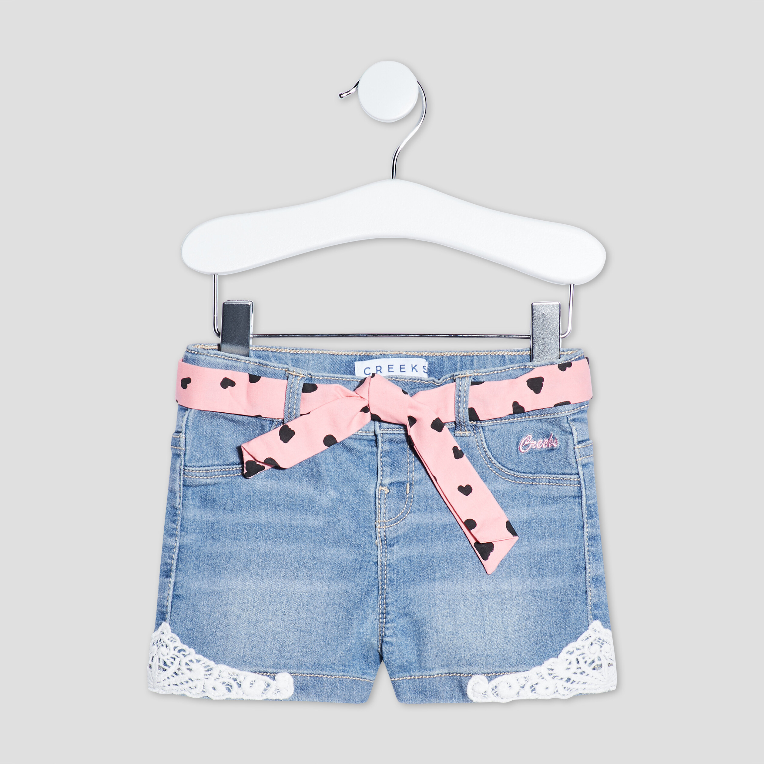 Short droit ceinturé en jean denim double stone bébé fille | La Halle