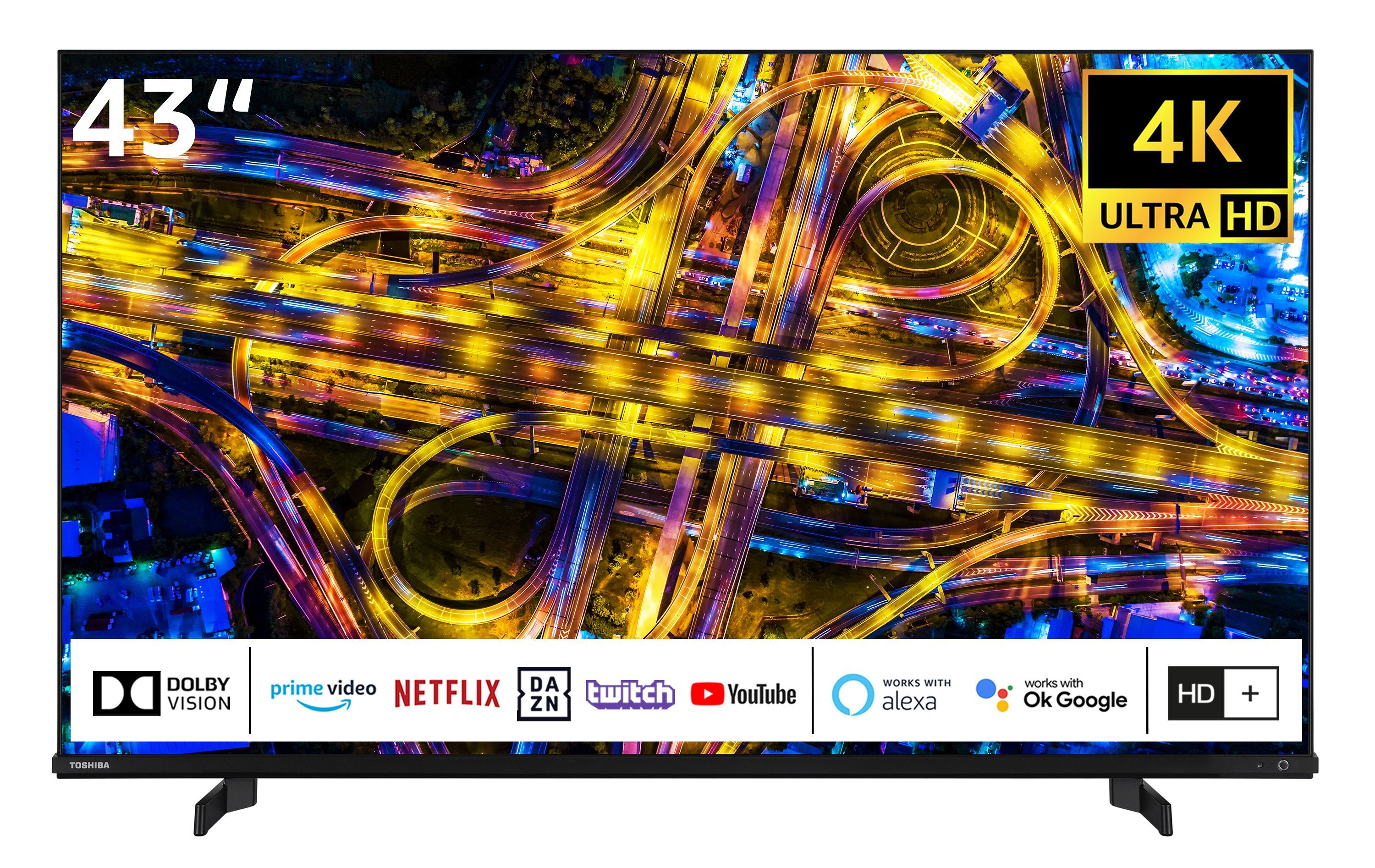 Toshiba 43UL4D63DGY LCD-LED Fernseher (108 cm/43 Zoll, 4K Ultra HD, Smart TV, HDR Dolby Vision, Triple-Tuner, Sound by Onkyo, WLAN)