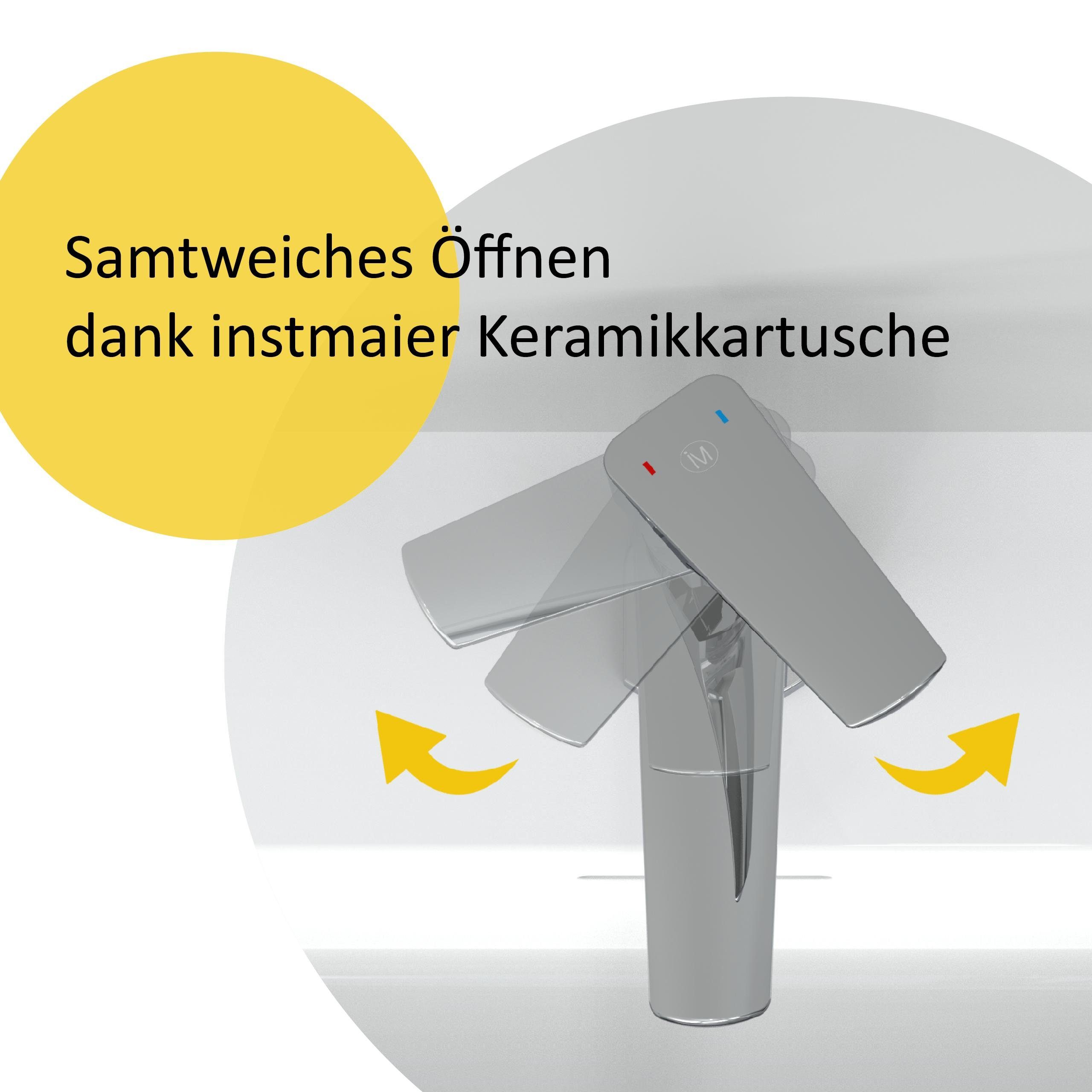 instmaier Waschtischarmatur B2 Wasserhahn für Bad, Waschbeckenarmatur in edlem Design moderne Form mit hochwertiger Chromoberfläche