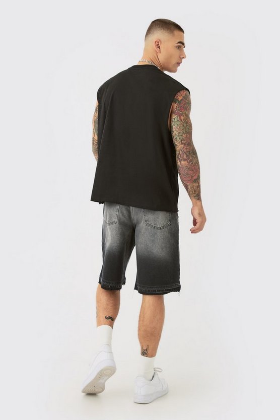 Kastiges Oversize Renaissance Tanktop mit rohem Saum und Gothic M Print