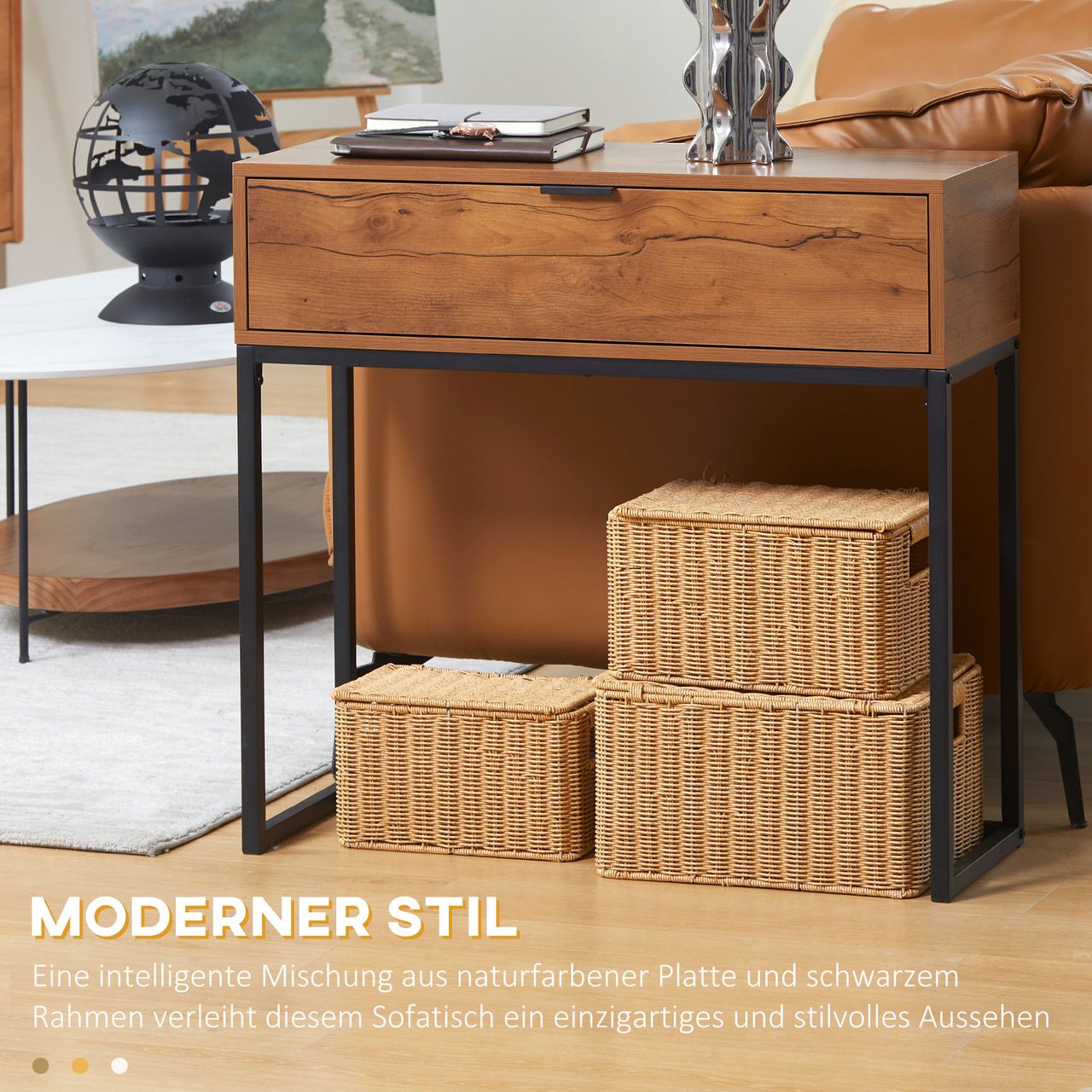 HOMCOM Konsolentisch mit Schrank Sofatisch Flurtisch im Industriedesign für Flur