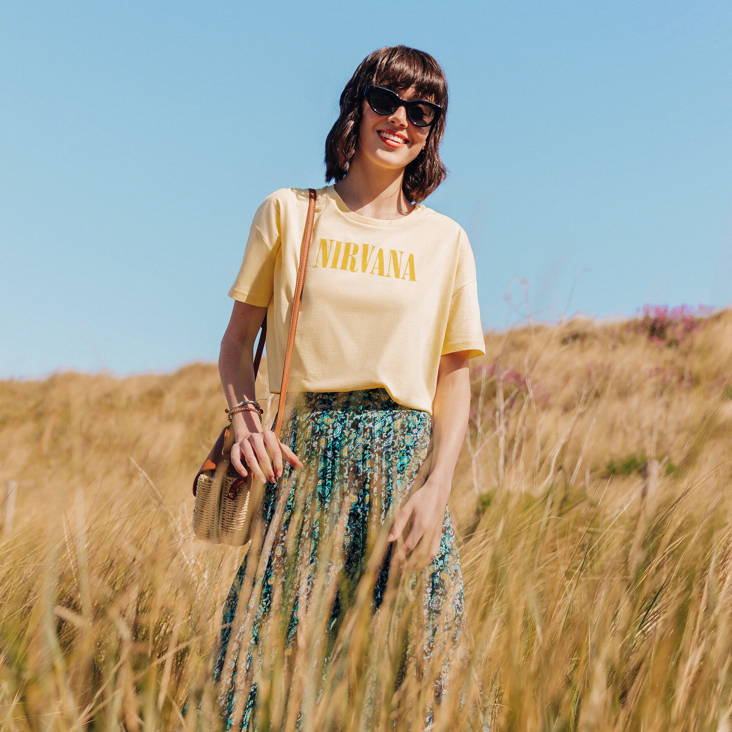 T-shirt Nirvana jaune clair femme | Cache Cache