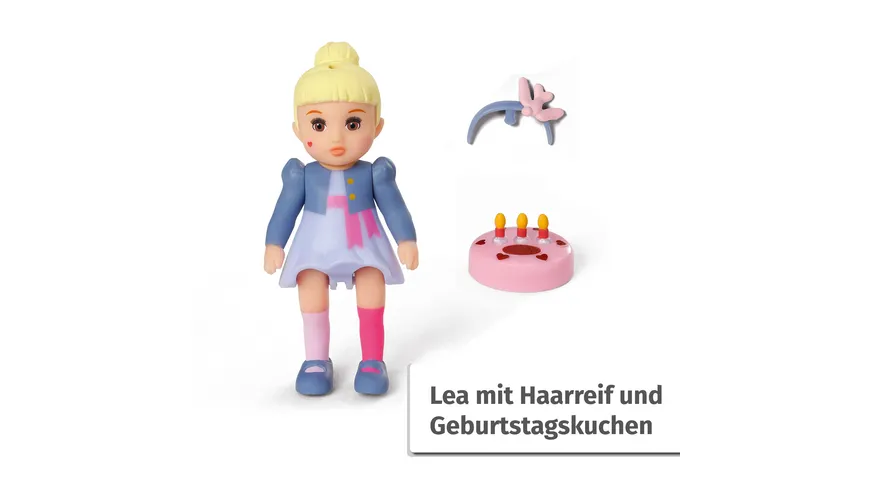 BABY born Minis - Playset Happy Birthday, 7 cm große Puppe Lea mit Tisch, Kuchen, Torte und Stühlen