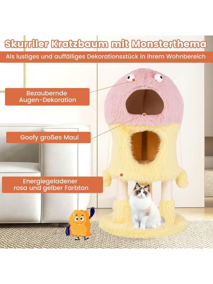 COSTWAY Kratzbaum Klein 93cm Monster-Thema in Rosa günstig kaufen onesize