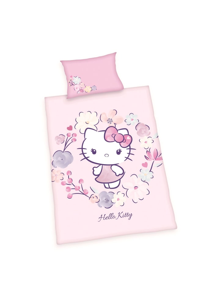 Herding 2 tlg. Renforcé Bettwäsche 100x135cm Hello Kitty in Rosa günstig kaufen 100x135 cm