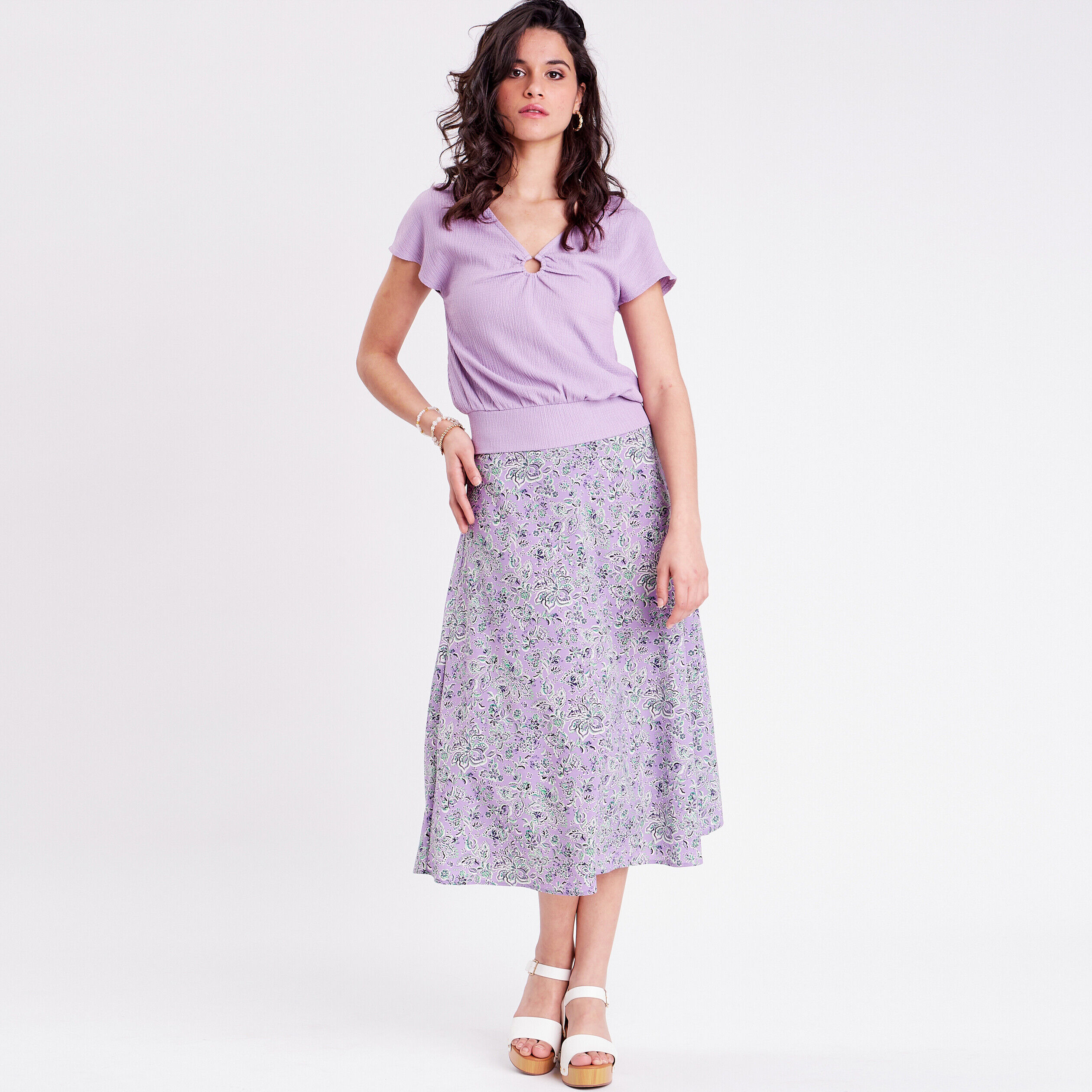 T-shirt à manches courtes mauve femme | Cache Cache