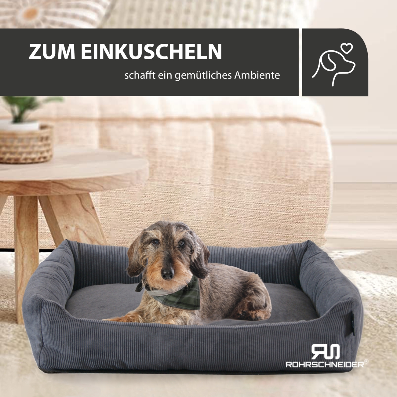 Rohrschneider Hundebetten Rohrschneider Hundebett mit Gratis-Beigabe, waschbar, robuster Fein-Cordstoff anthrazit
