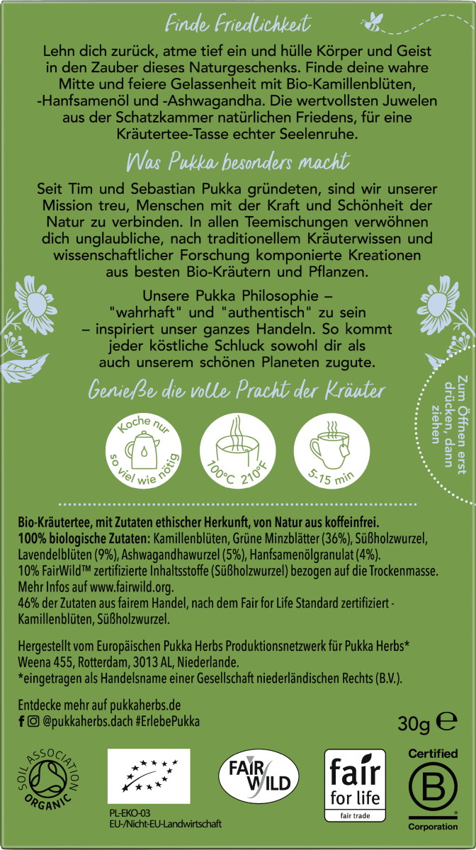 Kräutertee \Peace\ mit Grüner Minze, Ashwagandha, Hanföl (20 Beutel), 30 g