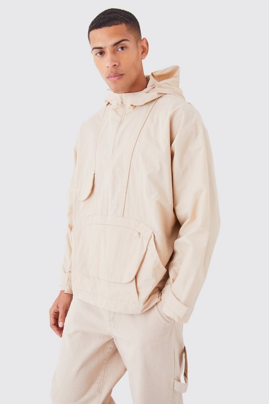 Regenjacke mit halbem Reißverschluss und Kapuze