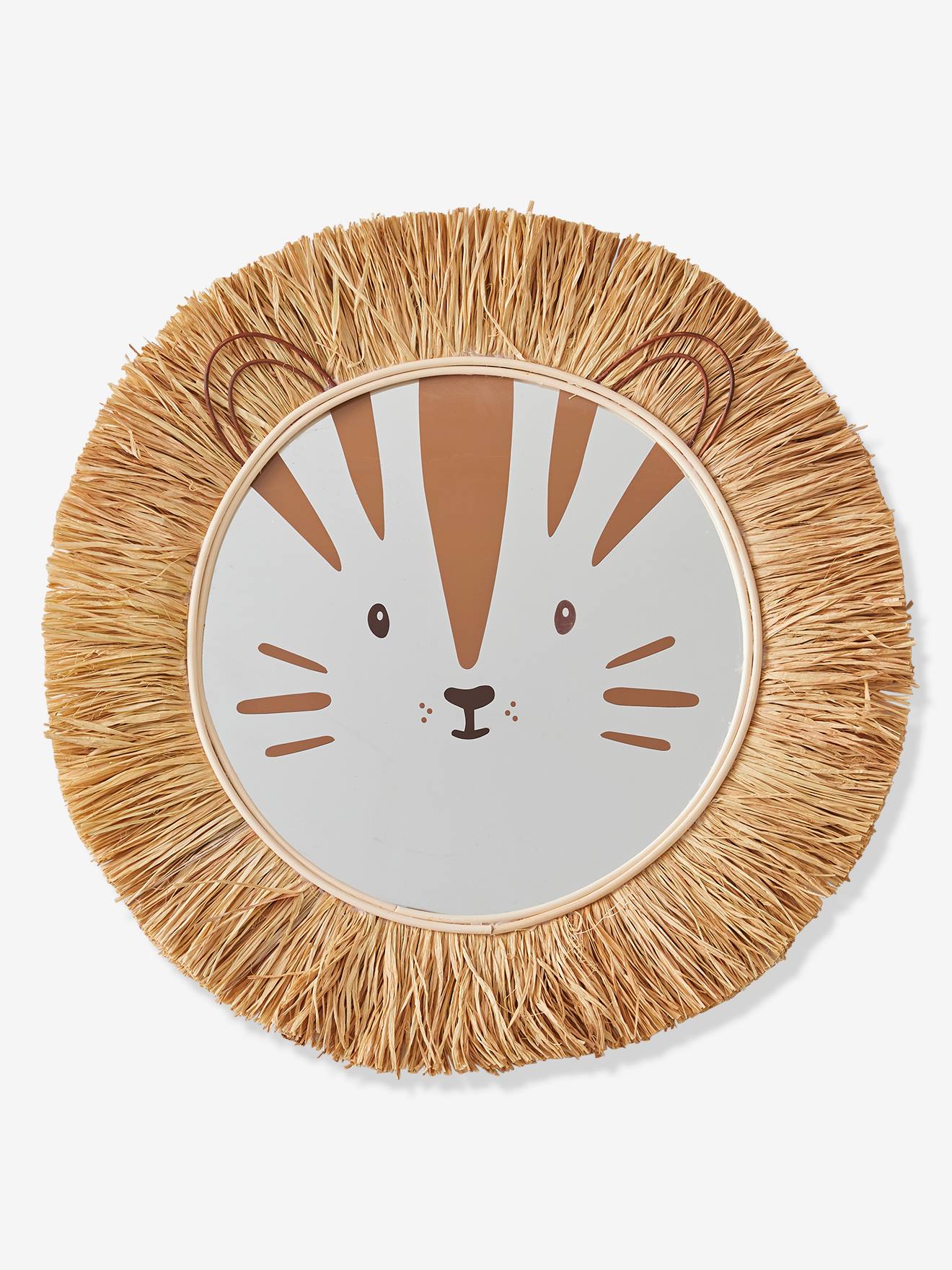 Miroir XL Lion en rotin et raphia moka