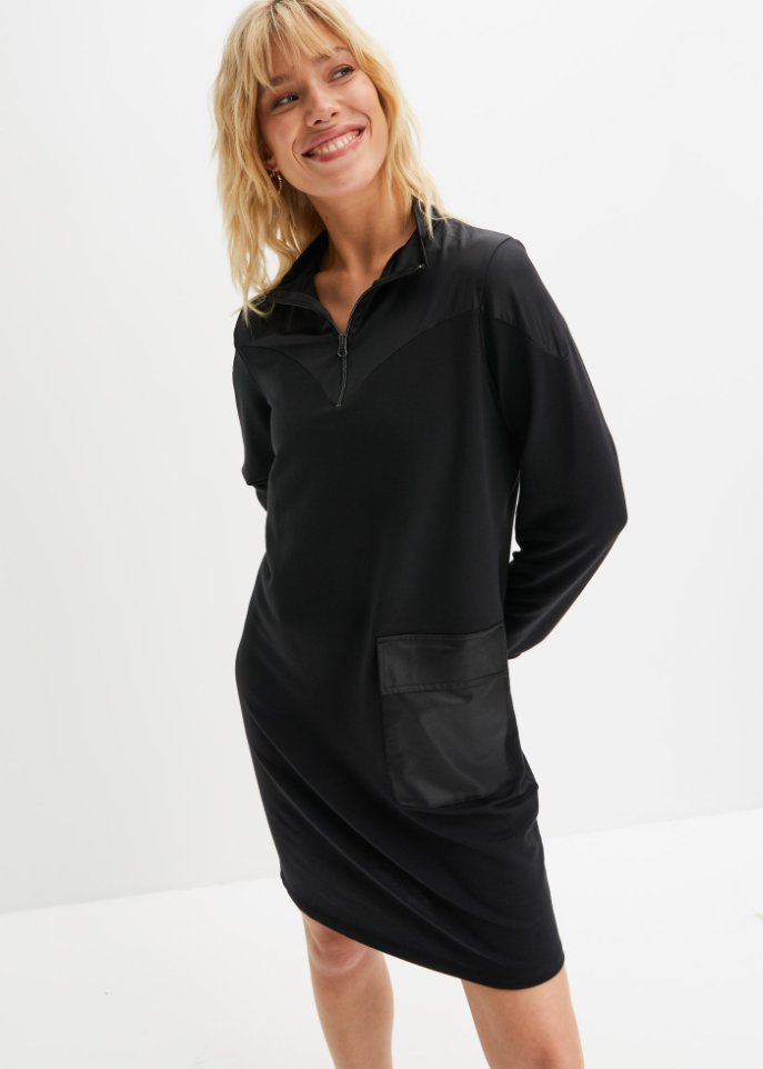 Sweatkleid mit Lederimitatdetails