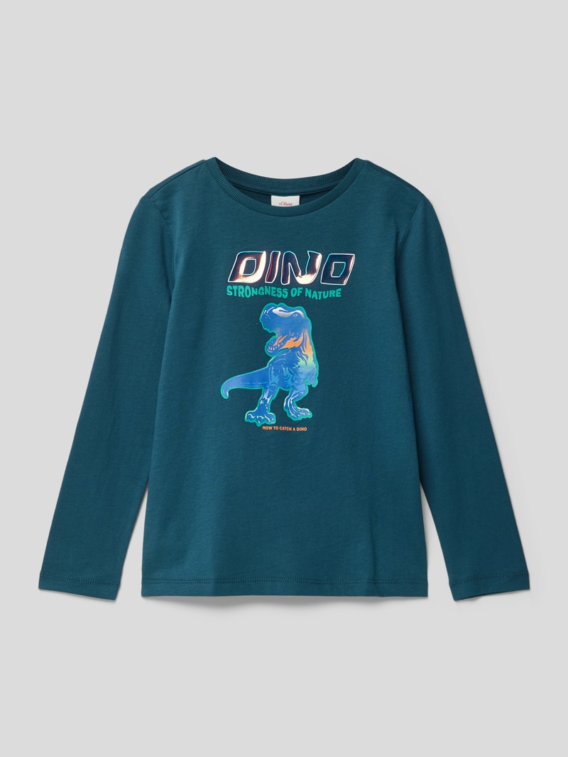 Longsleeve mit Motiv-Print Modell 'Back to School' in dunkelgrün