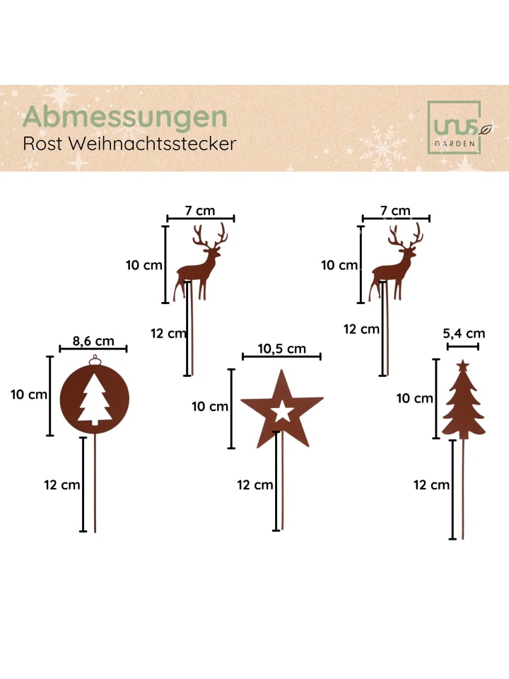 UNUS Gartenstecker Weihnachtsstecker Rostdesign in Rost günstig kaufen onesize