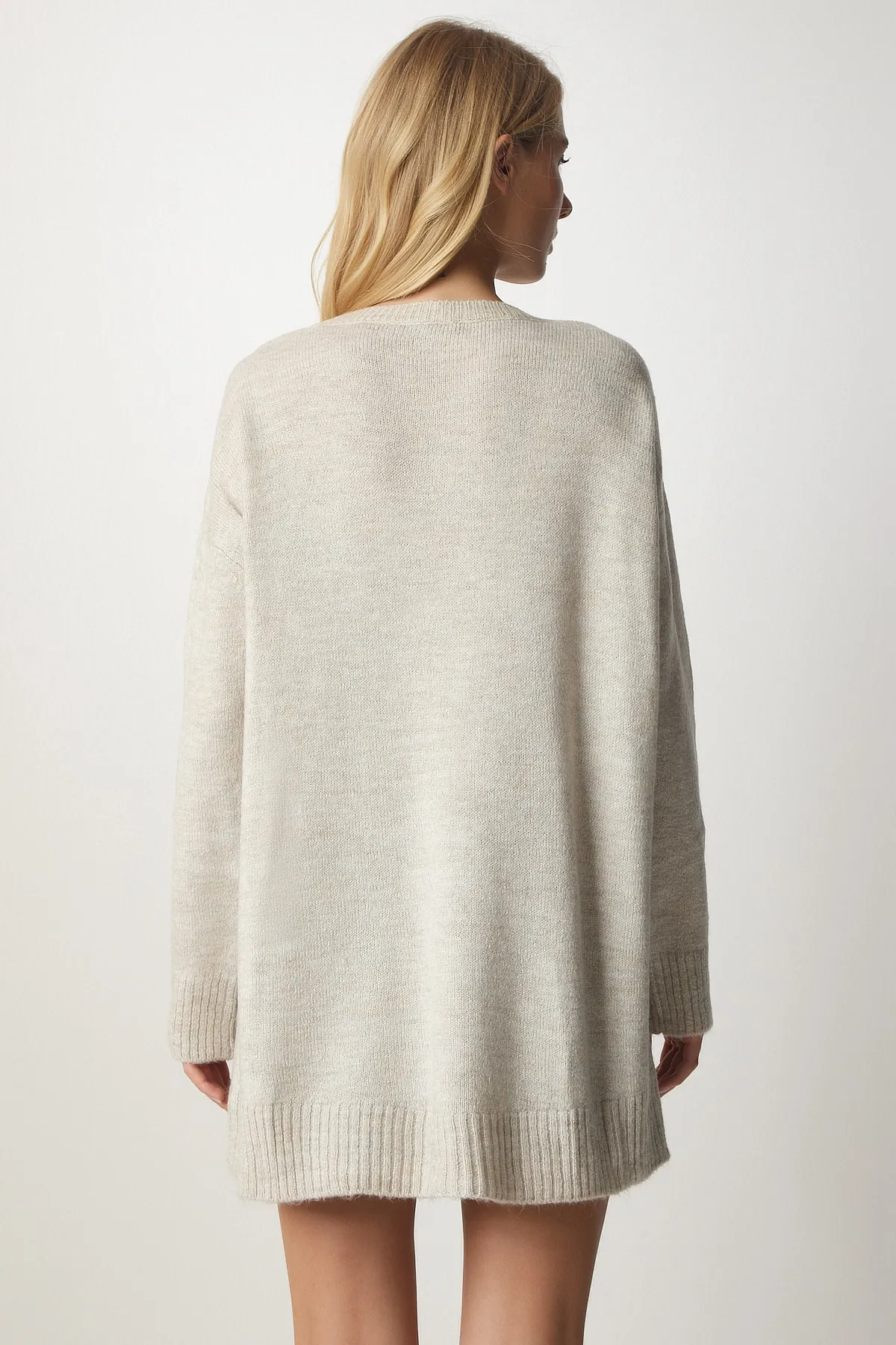 Happiness İstanbul  Damen-Übergroßer Strickpullover in Stein PN00054