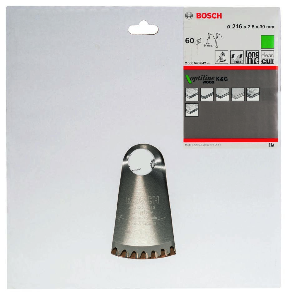 Bosch Blue Accessories 2608640642 Λεπίδα κυκλικού πριονιού 216 x 30 x 60T Optiline Wood